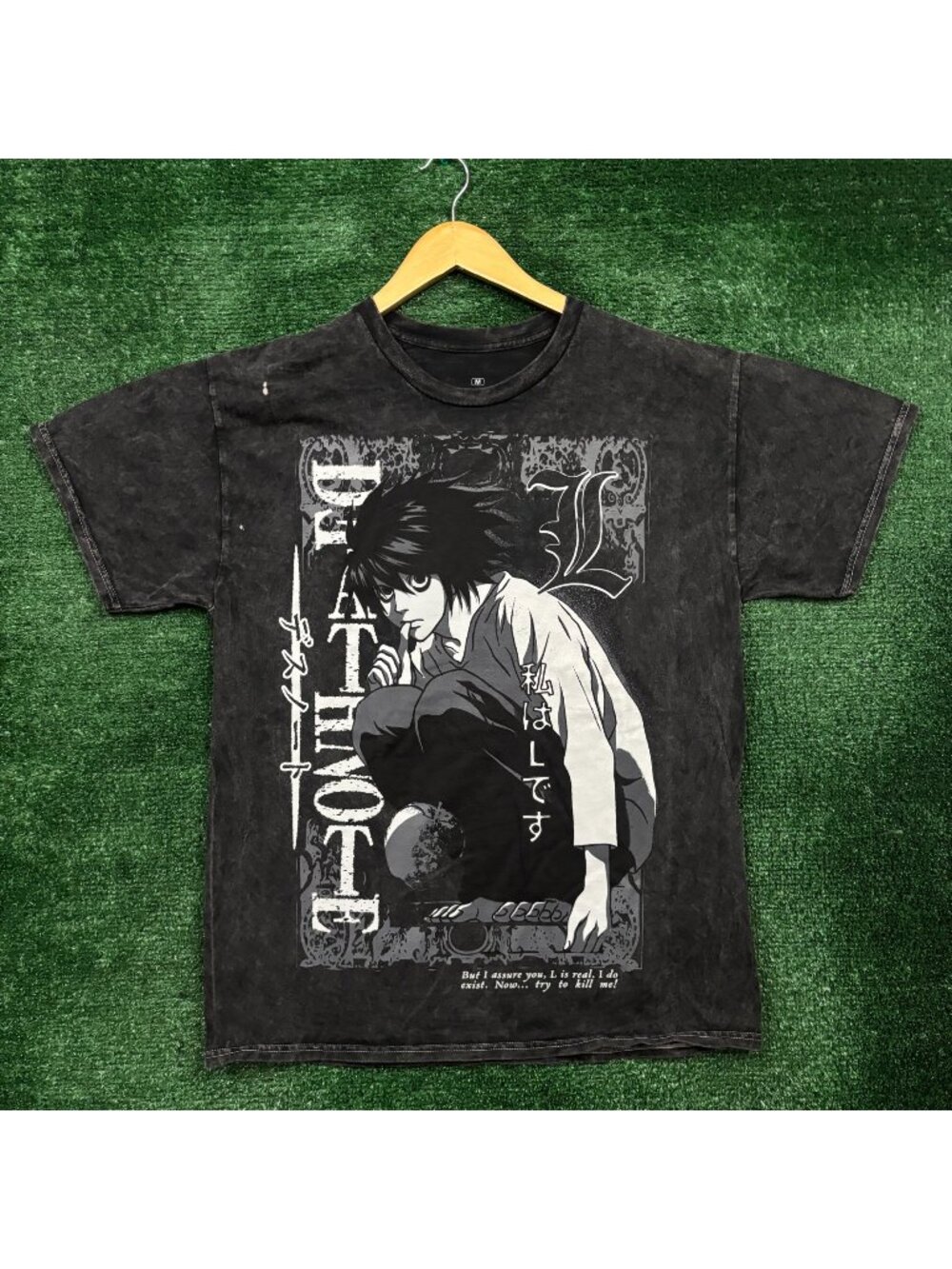 Death Note Anime L I Do Exist Now Try To Kill Me Mineral Wash T-Shirt Medium